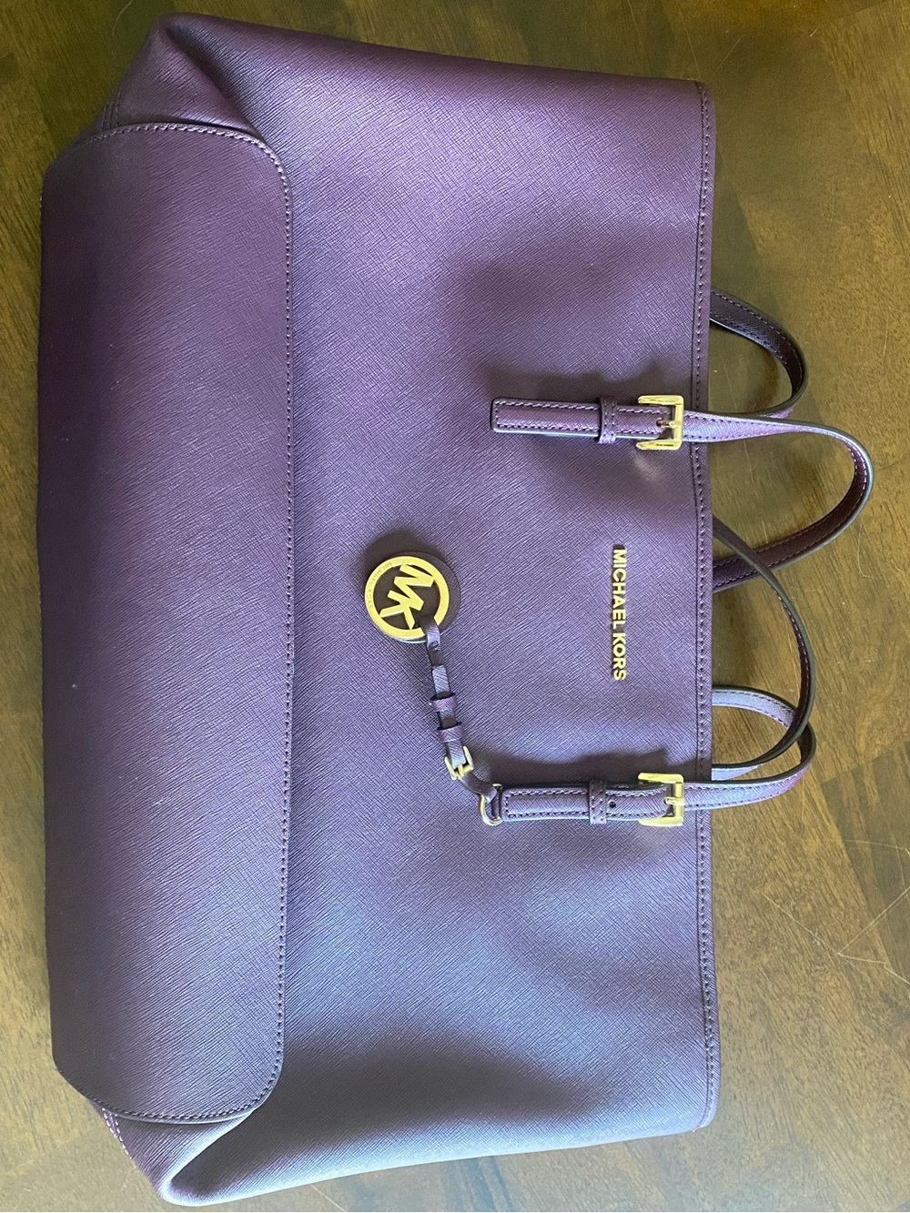 Michael Kors Purple Saffiano Leather Tote with Gold Hardware